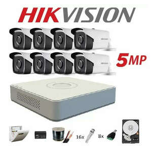 Teljes készlet 8 kültéri megfigyelő kamera 5MP TURBOHD HIKVISION 40 m IR, tartozékok + merevlemez 2TB kép