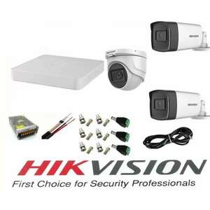 Hikvision professzionális videomegfigyelő rendszer: 3 db 5 MP-es kamera, 2 kültéri Turbo HD IR 40 M és 1 beltéri IR 20 m teljes tartozékokkal kép