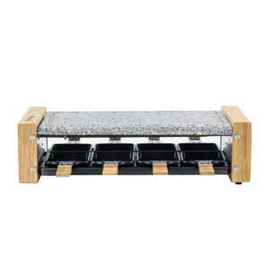 H.Koenig WOD8 Elektromos gránit grill, 8 személyes, főzőfelület 38 x 19, 5 cm, tapadásmentes raclette natúr fa nyéllel, gránitlap, könnyen tisztítható, fekete kép