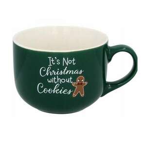 Karácsonyi zöld porcelán bögre 420 ml - It's not christmas without cookies kép