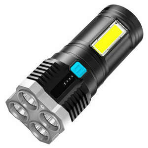 4 Led-es zseblámpa, oldalsó cob leddel, usb töltés, 14, 2 x 5, 5 cm , fekete kép