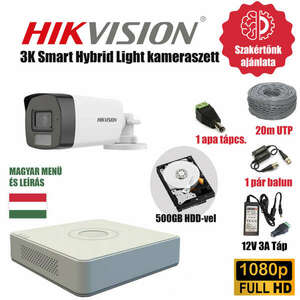 Hikvision Szereld Magad TurboHD Csomag 1 kamerás 3K smart hybrid szabadon vágható utp kábellel és hagyományos balunnal kép