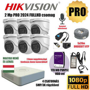 Hikvision 2MP PRO 6 Kamerás Szereld Magad TurboHD Csomag RJ45 balunnal és készre szerelt UTP kábellel kép