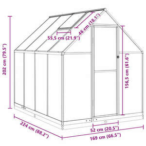 vidaXL antracitszürke alumínium melegház alapvázzal 224x169x202 cm kép