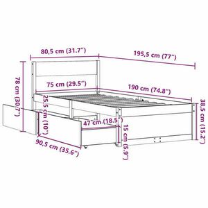 vidaXL viaszbarna tömör fenyőfa ágykeret fiókokkal 75 x 190 cm kép