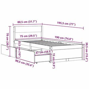 vidaXL tömör fenyőfa ágykeret fiókokkal 75 x 190 cm kép