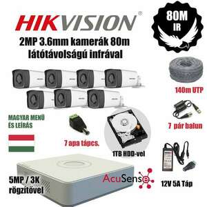 Hikvision 2MP HAWKEYE 80M látótávolságú ACUSENSE TurboHD prémium kamera rendszer 7db kamerával és 1TB HDD-vel kép