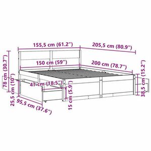 vidaXL viaszbarna tömör fenyőfa ágykeret fiókokkal 150 x 200 cm kép