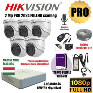 Hikvision 2MP PRO 5 Kamerás Szereld Magad TurboHD Csomag RJ45 balunnal és készre szerelt UTP kábellel kép