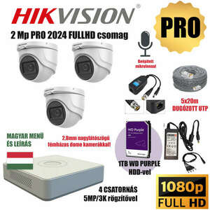 Hikvision 2MP PRO 3 Kamerás Szereld Magad TurboHD Csomag RJ45 balunnal és készre szerelt UTP kábellel kép