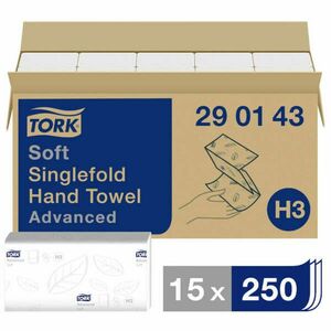 Tork 290143 Singlefold kéztörlő, fehér, 2rét, V hajt., 23x22, 6m, H3 (15csom./krt.) kép