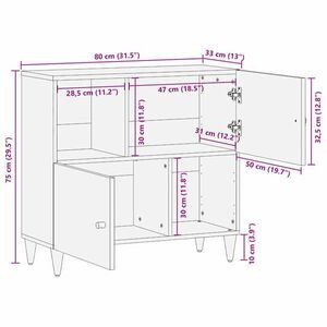 vidaXL tömör mangófa tálalószekrény 80 x 33 x 75 cm kép