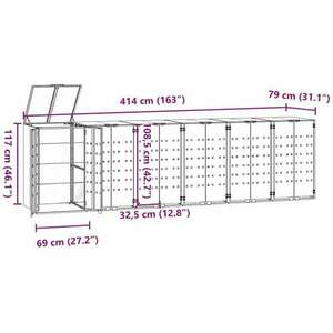 vidaXL szürke acél kerekes tároló 6 szemeteskukához 414 x 79 x 117 cm kép