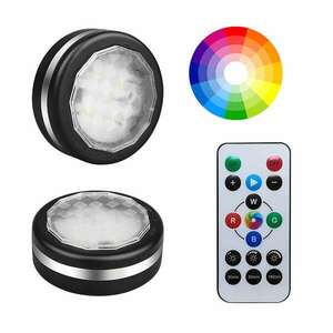 2 db-os mini RGB LED lámpa szett távirányítóval - kör alakú, színes hangulatvilágítás konyhába, hálószobába, nappaliba (BBV) kép