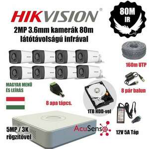 Hikvision 2MP HAWKEYE 80M látótávolságú ACUSENSE TurboHD prémium kamera rendszer 8db kamerával és 1TB HDD-vel kép