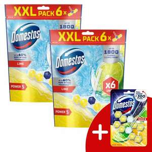 Domestos Power5 WC frissítő blokk Lime (12x50g) + Ajándék Domestos Duo WC blokk kép