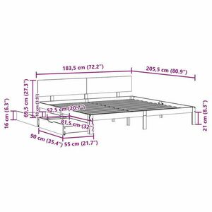 vidaXL fehér tömör fenyőfa ágykeret fiókkal 180 x 200 cm kép