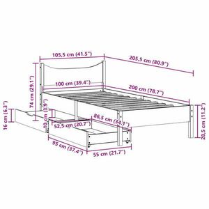 vidaXL tömör fenyőfa ágykeret fiókokkal 100 x 200 cm kép