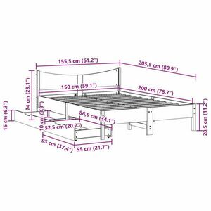 vidaXL tömör fenyőfa ágykeret fiókokkal 150 x 200 cm kép