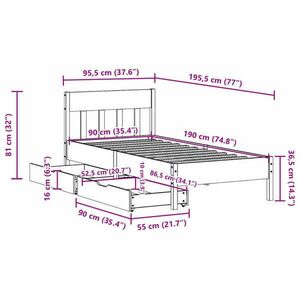 vidaXL tömör fenyőfa ágykeret matrac nélkül 90 x 190 cm kép