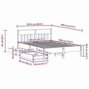 vidaXL fehér tömör fenyőfa ágy matrac nélkül 120 x 190 cm kép