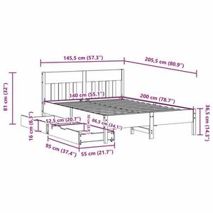 vidaXL viaszbarna tömör fenyőfa ágy matrac nélkül 140 x 200 cm kép