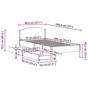 vidaXL viaszbarna tömör fenyőfa ágy matrac nélkül 75 x 190 cm kép