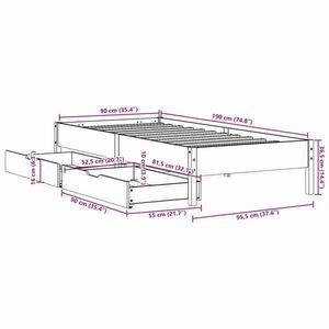 vidaXL tömör fenyőfa ágykeret matrac nélkül 90 x 190 cm kép