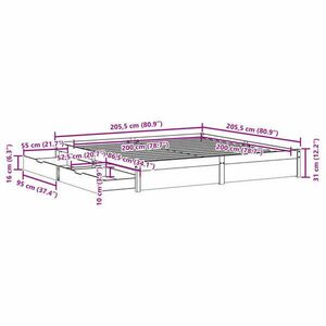 vidaXL fehér tömör fenyőfa ágy matrac nélkül 200 x 200 cm kép