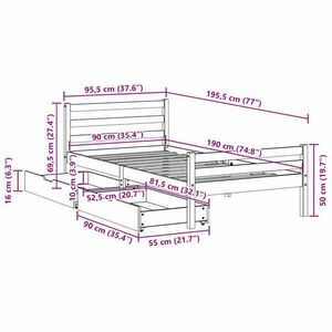 vidaXL tömör fenyőfa ágykeret matrac nélkül 90 x 190 cm kép