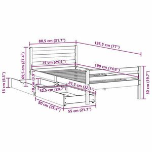 vidaXL tömör fenyőfa ágy matrac nélkül 75 x 190 cm kép