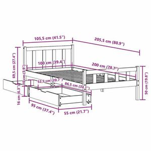 vidaXL tömör fenyőfa ágy matrac nélkül 100 x 200 cm kép