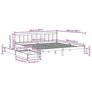 vidaXL fehér tömör fenyőfa ágy matrac nélkül 200 x 200 cm kép