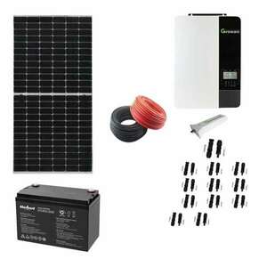 5KW off-grid rendszer 12 monokristályos fotovoltaikus panellel 375W, 12V 100 Ah Rebel Power akkumulátor, 5, 5 kW-os hibrid inverter, piros és fekete napelemes kábel 40m, 12 csatlakozó csomag kép