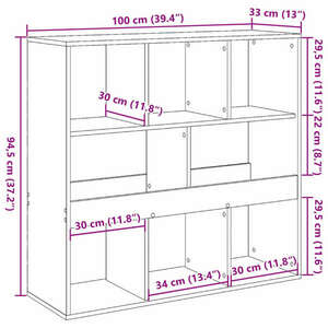 vidaXL fekete térelválasztó könyvszekrény 100 x 33 x 94, 5 cm kép