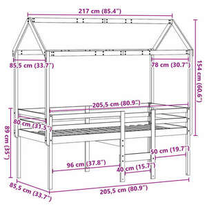 vidaXL fehér tömör fenyőfa magasított ágy tetővel 80 x 200 cm kép