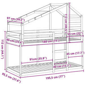 vidaXL viaszbarna tömör fenyőfa ágy emelettel és tetővel 90 x 190 cm kép