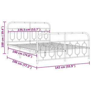 vidaXL fehér fém ágykeret fej- és lábtámlával 135x190 cm kép