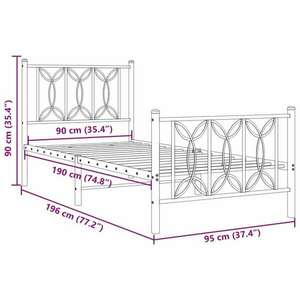 vidaXL fehér fém ágykeret fej- és lábtámlával 90 x 190 cm kép