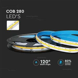 V-TAC DC24V COB LED szalag szett IP20, 280 db/m, Hideg fehér - SKU 2675 kép