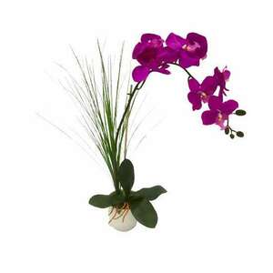 Orchidea Művirág 1 szálas fűvel kerek kaspóban 60cm - Többféle kép