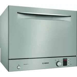 Mosogatógép - Bosch SKS62E38EU SER4; Gazdaság; Kompakt mosogatógép, F, Polinox, 6 teríték, 8l, 49dB, ezüst inox festett, kijelző, Üveg kép