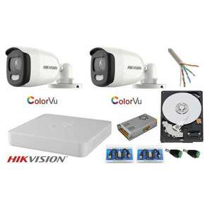 Hikvision CCTV rendszer, 2MP Ultra HD Color VU teljes munkaidőben (színes éjszaka), 4 csatornás DVR, tartozékok kép