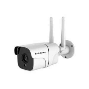 SafeCams 5mp Full HD megfigyelő kamera, időjárásálló, beltéri/kültéri, riasztó, mesterséges intelligencia, kétirányú hang, éjjellátó, gyors telepítés, felhőmentés és kártya akár 128G, fém ház, fehér színű kép