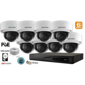 Komplett Hikvision IP analóg kamera rendszer 8 beltéri kamera 6MP (3K), SD-kártya, IR 30m kép