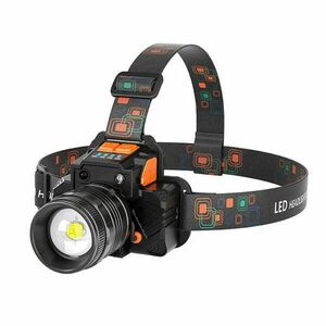 Techsuit - Fejlámpa (HL-A-01) - Zseblámpa 18650 akkumulátorral, Zoom LED 10 W - Fekete (KF2312045) kép