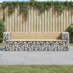 vidaXL tömör fenyőfa gabion kerti pad 244x71x65, 5 cm kép