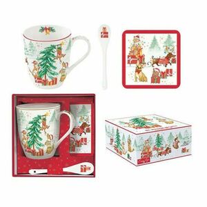 R2S.1045CHGA Porcelánbögre 350ml kanállal, parafa poháralátéttel, dobozban, Christmas Gang kép