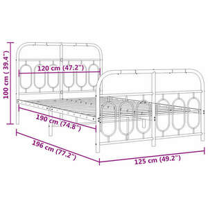 vidaXL fekete fém ágykeret fej- és lábtámlával 120 x 190 cm kép