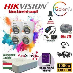 Hikvision 2MP ColorVU 4 Kamerás Szereld Magad TurboHD Csomag RJ45 balunnal kép